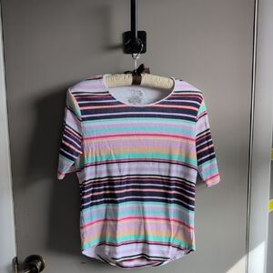 Time and Tru Women's Short Sleeve Striped Tee - Multicolor